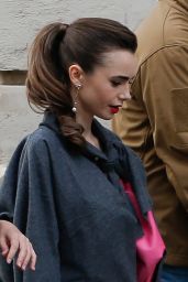Lily Collins - Arrives on the Set of "Emily in Paris" in Paris 05/21/2021