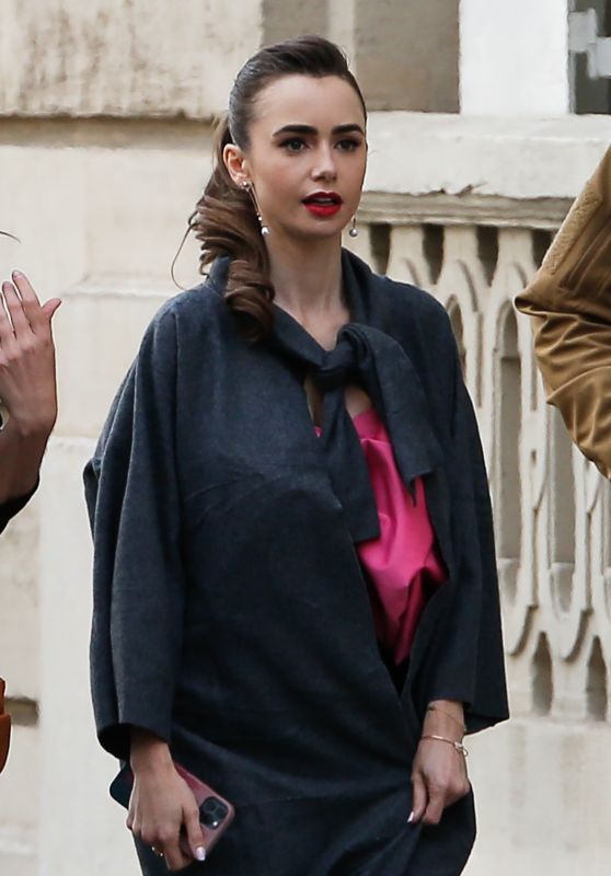 Lily Collins - Arrives on the Set of "Emily in Paris" in Paris 05/21/2021