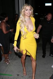 Mandana Bolourchi in a Bright Yellow Dress at Catch Restaurant in West Hollywood 05/22/2021