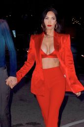 Megan Fox in a Red Hot Bra With Matching Satin Suit and Platform Heels 05/16/2021