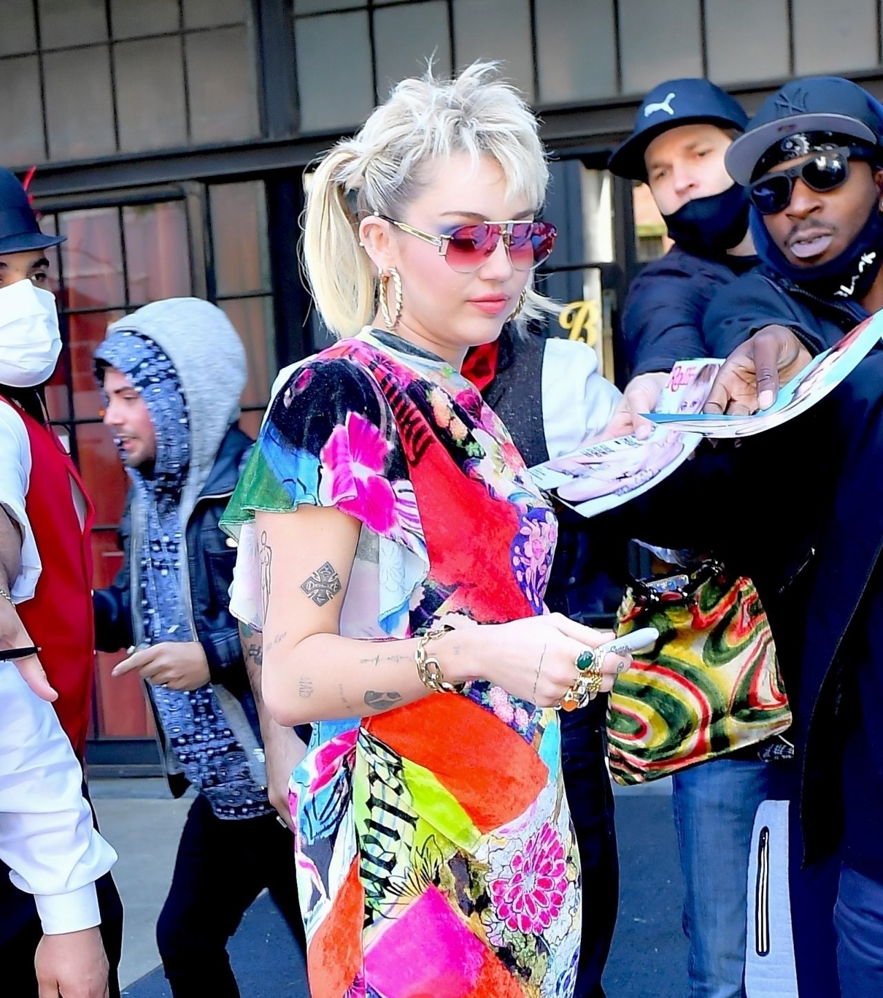 Miley Cyrus in Funky 70s Rocker Dress - New York 05/05/2021 • CelebMafia
