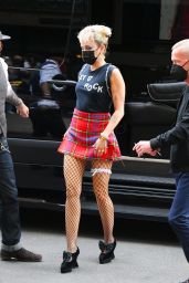 Miley Cyrus in Tartan Mini Skirt - New York 05/06/2021