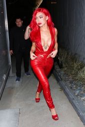 Nikita Dragun in a Red Leather Jumpsuit 05/28/2021