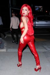 Nikita Dragun in a Red Leather Jumpsuit 05/28/2021