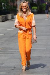 Amanda Holden in a Bright Orange Jumpsuit at Heart Radio in London 06/24/2021