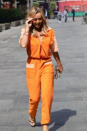 Amanda Holden in a Bright Orange Jumpsuit at Heart Radio in London 06/24/2021