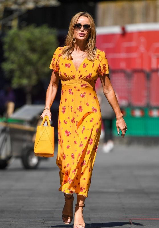 Amanda Holden in Yellow Ochre Floral Midi Dress - London 06/09/2021