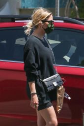 Ashley Benson in Black Biker Shorts and a Crewneck Sweatshirt - Beverly Hills 06/22/2021