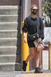 Ashley Benson in Black Biker Shorts and a Crewneck Sweatshirt - Beverly Hills 06/22/2021