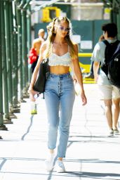Candice Swanepoel in a Crop Top and Denim - New York 06/10/2021