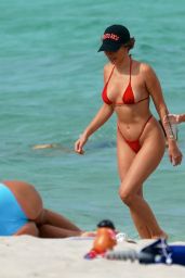 Celeste Bright in a Black Bikini at the Beach in Miami 06/16/2021