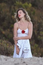 Georgia May Jagger in a Cute Black and White Polka Dot Dress - Photoshoot in Malibu 06/21/2021