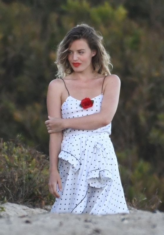 Georgia May Jagger in a Cute Black and White Polka Dot Dress - Photoshoot in Malibu 06/21/2021