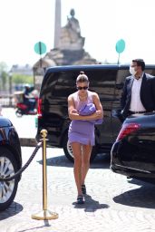 Hailey Rhode Bieber in a Lilac Mini-Skirt and Matching Tank Top - Paris 06/21/2021