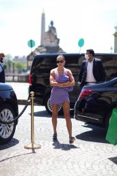 Hailey Rhode Bieber in a Lilac Mini-Skirt and Matching Tank Top - Paris 06/21/2021