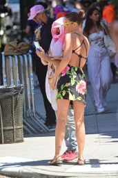 Helena Christensen in a Floral Mini Dress - NYC 06/16/2021