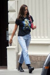 Irina Shayk Wears a Vintage Black Tee, Torn Jeans and Black Leather Boots - NYC 06/03/2021