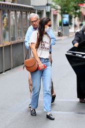 Katie Holmes Street Style - Wears Blue Jeans and Leather Loafers - New York 06/12/2021