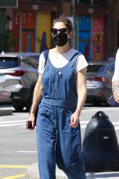 Katie Holmes Wears Blue Overalls - New York City 06/05/2021