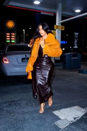 Kim Kardashian Wearing a Vintage 2000 Christian Dior Dress, YEEZY Season 3 Shearling Jacket, Hermes Kelly Mini Handbag and Manolo Blahnik Heels - LA 06/25/2021