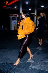 Kim Kardashian Wearing a Vintage 2000 Christian Dior Dress, YEEZY Season 3 Shearling Jacket, Hermes Kelly Mini Handbag and Manolo Blahnik Heels - LA 06/25/2021