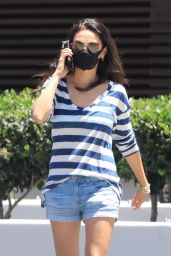 Mila Kunis Wears Stripes and Jean Shorts - Beverly Hills 06/13/2021