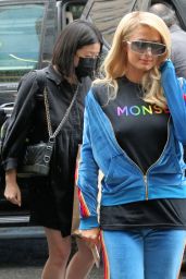 Paris Hilton in a Blue Velvet Track Suit and Monse T-shirt - NYC 06/22/2021