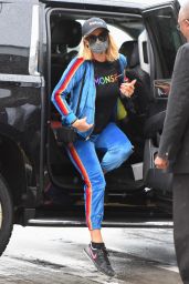 Paris Hilton in a Blue Velvet Track Suit and Monse T-shirt - NYC 06/22/2021