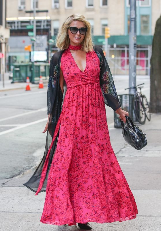 Paris Hilton in an Elegant Floral Dress - New York City 06/22/2021