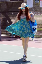 Phoebe Price in a Turquoise Sunflower Dress at the Tennis Courts in LA 06/01/2021
