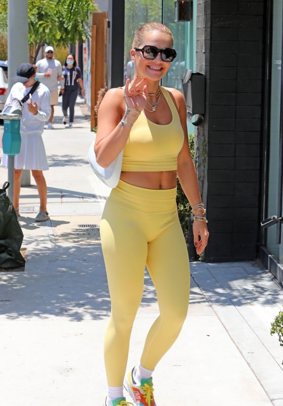 Rita Ora in a Yellow Outfit in Los Angeles 06/02/2021