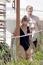 Romee Strijd in Black Swimsuit in Ibiza 06/12/2021