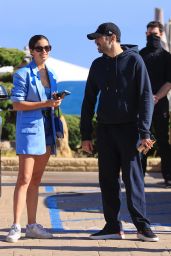 Sara Sampaio in Cutoff Denim Shorts and a Blue Blazer at Nobu in Malibu 06/05/2021