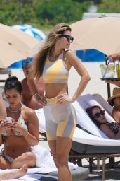 Tika Camaj in a Yellow and Grey Nike Women Crop Top and Matching Shorts - Miami Beach 06/04/2021