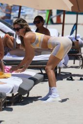 Tika Camaj in a Yellow and Grey Nike Women Crop Top and Matching Shorts - Miami Beach 06/04/2021