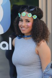 Amber Gill in a Grey T-shirt Dress and Flowers for Capital Radio