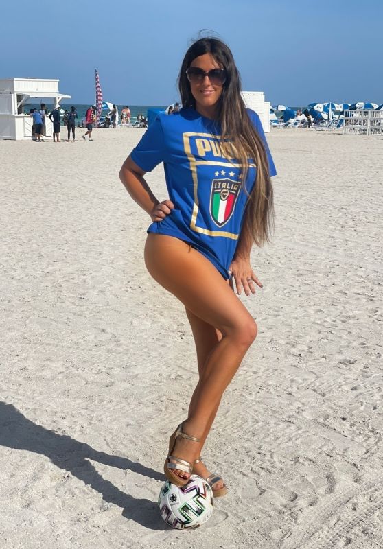 Claudia Romani in a bikini With an Italian Soccer T-shirt 07/10/2021