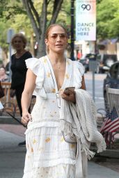 Jennifer Lopez in a Plunging Summer Dress - Shopping in The Hampton, New York 07/05/2021