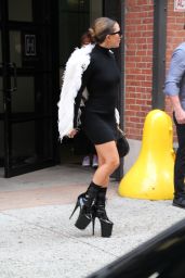 Lady Gaga in Black Dress With White Feather Fringe - New York 07/27/2021
