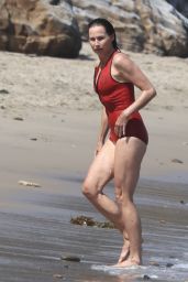 Minnie Driver in a Red Swimsuit - Malibu 07/07/2021