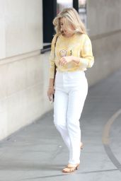Mollie King in White Denim and Happy Sweater - London 07/03/2021