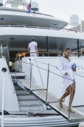 Natasha Poly - Leaves Latitude Yacht in Saint-Tropez 07/26/2021