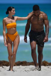 Nicole Williams in a Strapless Orange Bikini - Beach in Miami 07/12/2021