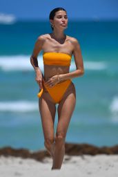 Nicole Williams in a Strapless Orange Bikini - Beach in Miami 07/12/2021