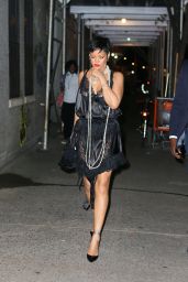 Rihanna in a Black Lace Dress and Heels at Carbone Italian Restaurant in NY 07/05/2021