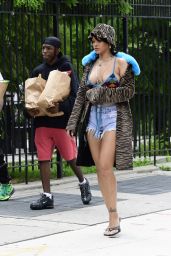 Rihanna in a Multicolored Knit Bikini Top and Black Heels - Bronx 07/10/2021