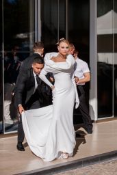 Rose Bertram in a White Dress at the Martinez Hotel in Cannes 07/13/2021