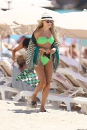 Sylvie Meis in a Green Bikini at Cotton Beach Club in Ibiza 07/13/2021