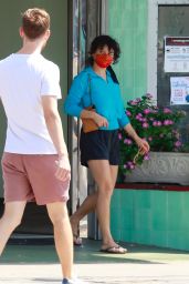 Alia Shawkat in a Pair of Black Shorts and a Blue Top - Los Feliz 08/30/2021