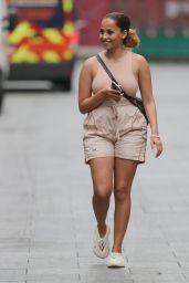 Amber Gill in a Nude Top and Beige Shorts - London 08/23/2021
